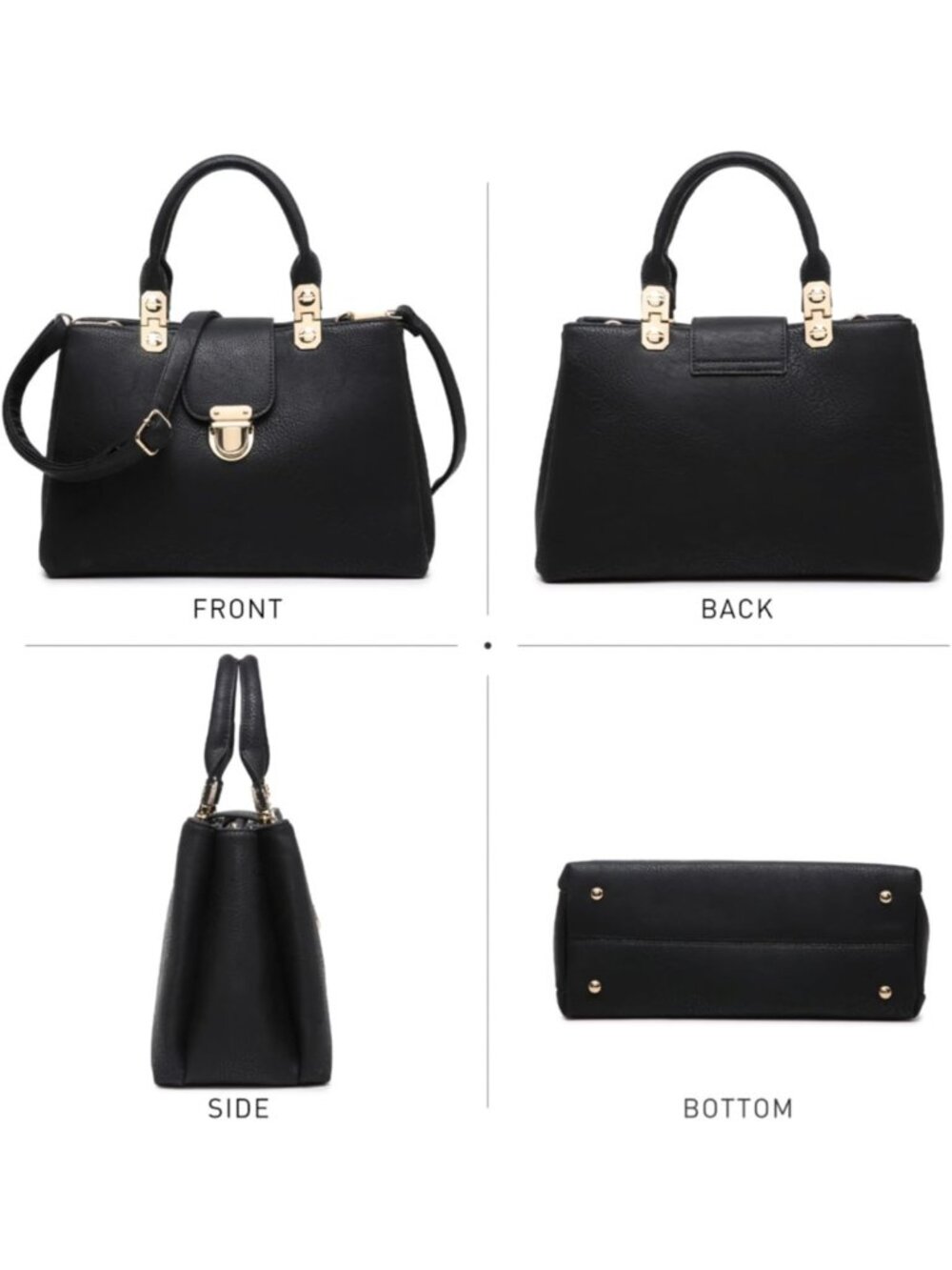 Stylish Vegan Leather Satchel Handbag - Medium Tote Purse with Top Handle - Picture 3 of 6